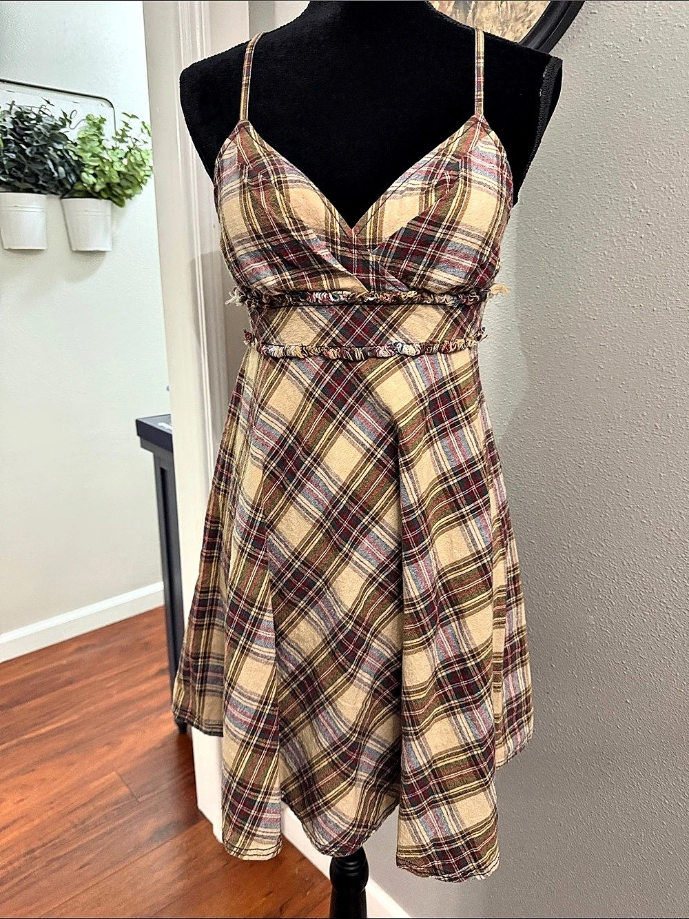 Free People Laurel Plaid Mini Dress Brown & Blue Small